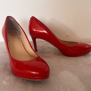 Red Patent Leather Pumps Heels Stiletto Classic Closed Toe Size 7.5 Women